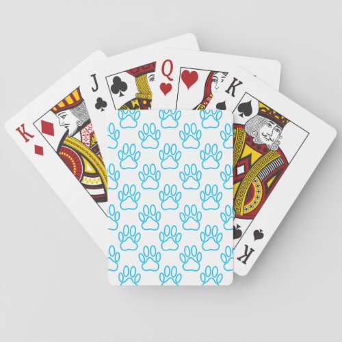 Blue Neon Dog Paw Print Pattern Poker Cards