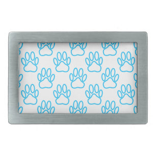 Blue Neon Dog Paw Print Pattern Rectangular Belt Buckle