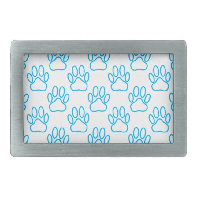 Blue Neon Dog Paw Print Pattern Rectangular Belt Buckle (Front)