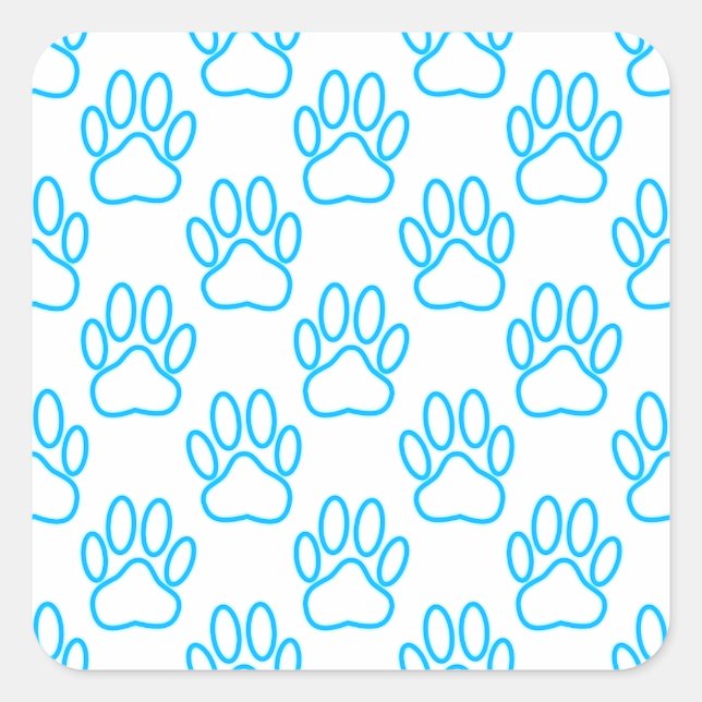 Blue Neon Dog Paw Print Pattern Square Sticker (Front)