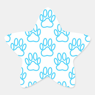 Blue Neon Dog Paw Print Pattern Star Sticker