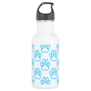 Blue Neon Dog Paw Print Pattern Water Bottle