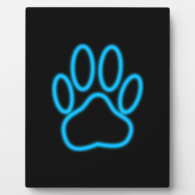 Blue Neon Dog Paw Print Plaque (Front)