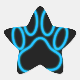 Blue Neon Dog Paw Print Star Sticker