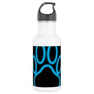 Blue Neon Dog Paw Print Water Bottle
