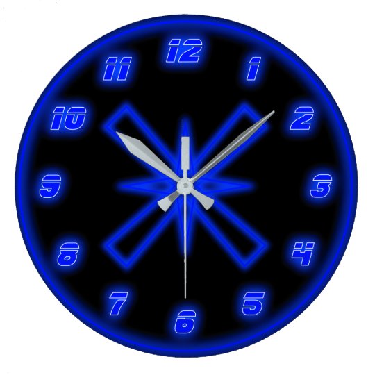 Blue Neon (Effect) Large Clock | Zazzle.com