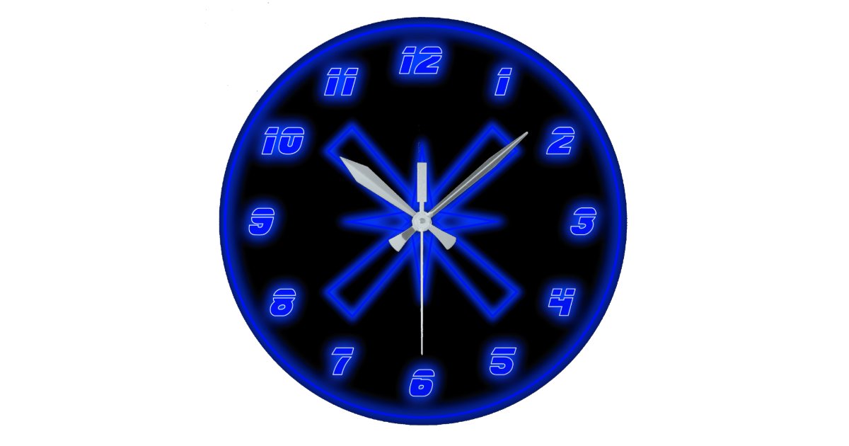 Blue Neon (Effect) Large Clock