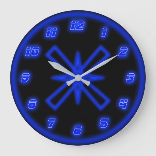 Blue Neon Effect Large Clock