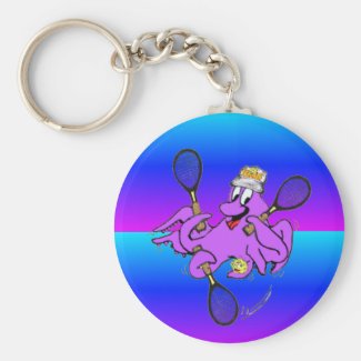 Blue Neon Funny Tennis Octopus Cartoon Keychain