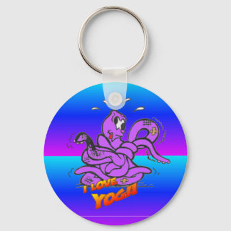 Blue Neon Funny Yoga Octopus Cartoon Keychain