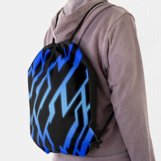 Blue "Neon Geometry" Drawstring Backpack (Insitu)