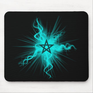 Blue Neon Glowing Pentagram - Pagan Symbol Mouse Pad