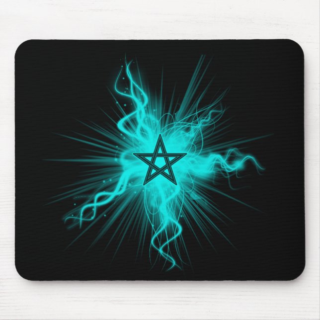 Blue Neon Glowing Pentagram - Pagan Symbol Mouse Pad (Front)