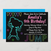 Blue Neon Jump birthday invitation (Front/Back)