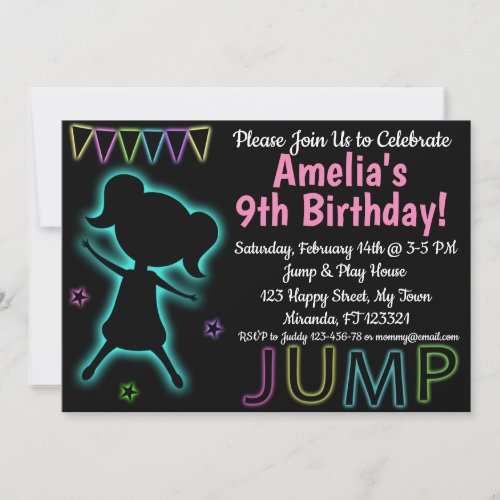 Blue Neon Jump birthday invitation