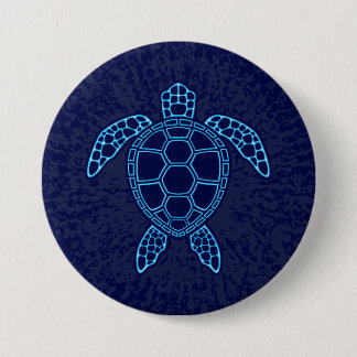 Blue Neon Lava Sea Turtle Symmetrical Design Button