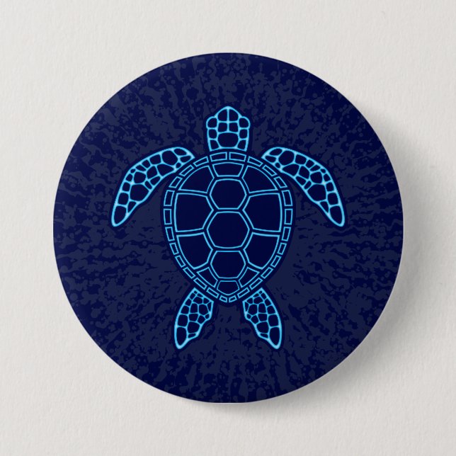 Blue Neon Lava Sea Turtle Symmetrical Design Button (Front)