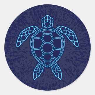Blue Neon Lava Sea Turtle Symmetrical Design Classic Round Sticker