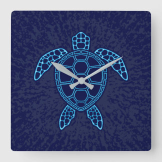 Blue Neon Lava Sea Turtle Symmetrical Design Square Wall Clock