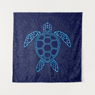 Blue Neon Lava Sea Turtle Symmetrical Design Tapestry
