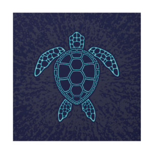 Blue Neon Lava Sea Turtle Symmetrical Design Wood Wall Art