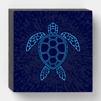 Blue Neon Lava Sea Turtle Symmetrical Design Wooden Box Sign