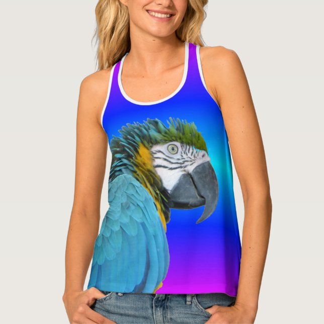 Blue Neon Light Blue Yellow Macaw Tank Top (Front)