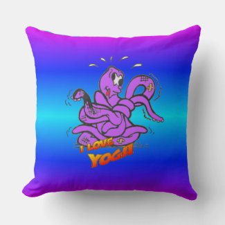 Blue Neon Light Funny Yoga Octopus Throw Pillow