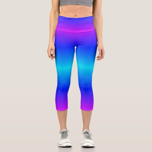 Blue Neon Light High Waisted Capri Legging