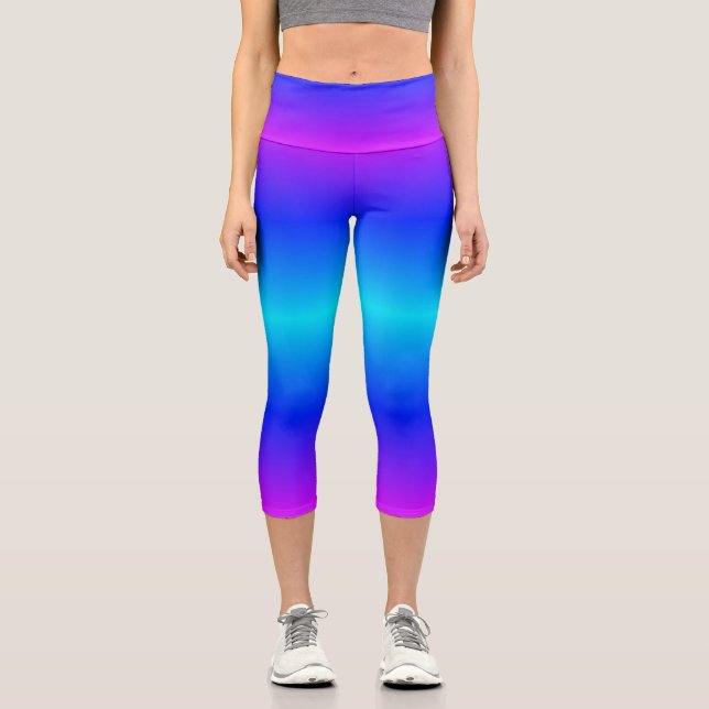 Blue Neon Light High Waisted Capri Legging (Front)