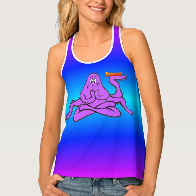 Blue Neon Light Yoga Octopus Namaste Tank Top (Front)