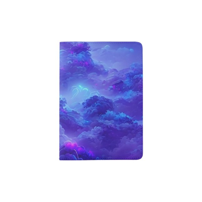Blue neon lightning sky effect passport holder (Front)
