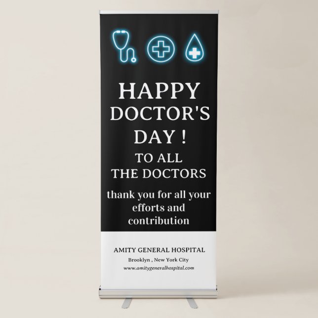 Blue Neon National International Doctors Day   Retractable Banner (Front)