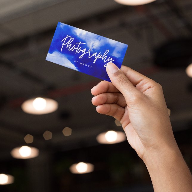 Blue Neon Photographer Photography Script  Business Card (Creator Uploaded)