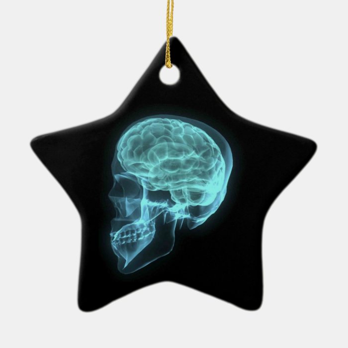 Blue Neon Side View X ray Skull on Black Christmas Tree Ornaments