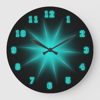 Blue Neon Star 10.75" Large Clock by arklights at Zazzle