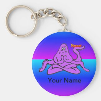 Blue Neon Yoga Octopus Cartoon Cust. Text Keychain