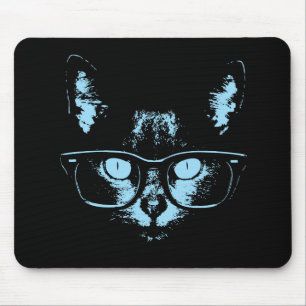 Blue Nerd Cat Mouse Pad