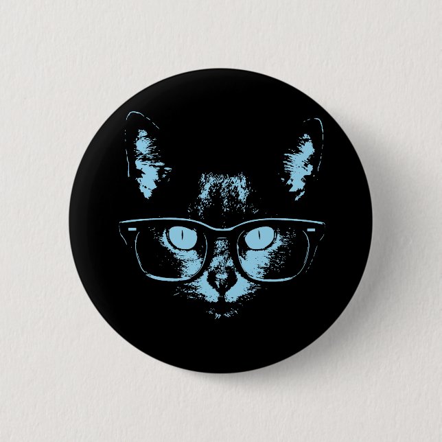 Blue Nerd Cat Pinback Button (Front)