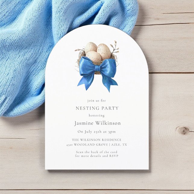 Blue Nesting party minimal invite with qr code (Creator Uploaded)