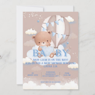 BLUE Neutral TEDDY BEAR Baby Shower Invitation