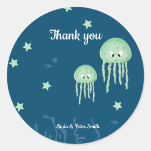 Blue Neutral Under the Sea Jellyfish Baby Shower Classic Round Sticker