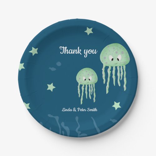 Blue Neutral Under the Sea Jellyfish Baby Shower Paper Plates