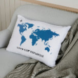 Blue Never Stop Exploring World Map Travel Lumbar Pillow<br><div class="desc">This charming blue world map throw pillow will make a wonderful addition to your home,  nursery,  office or dorm. This design features a blue gradient world map,  black vintage compass and simple black text "NEVER STOP EXPLORING".</div>