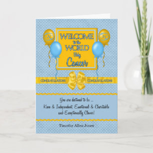 Blue New Baby Boy Cancer Zodiac Congratulations Card