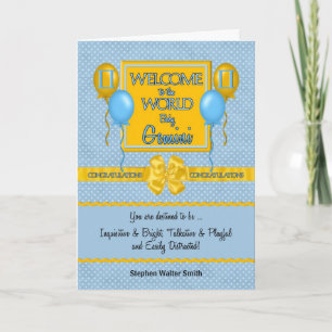 Blue New Baby Boy Gemini Congratulations Card