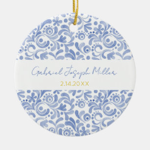 Blue New Baby Boy NAME BIRTH DATE Art Keepsake Ceramic Ornament