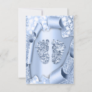  Blue New Baby Shower Feet Boy Glitter  Invitation
