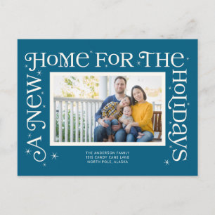 Blue New Home for the Holidays Photo Holiday Postcard