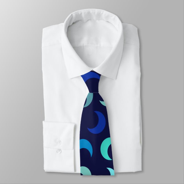 Blue New Moon Pattern Neck Tie (Tied)